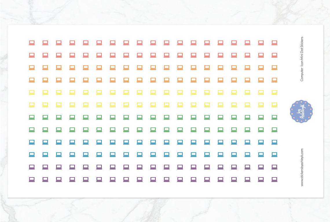 Computer Icon Mini Dot Planner Stickers - Pastel Rainbow