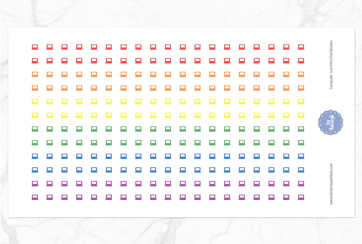 Computer Icon Mini Dot Planner Stickers - Rainbow