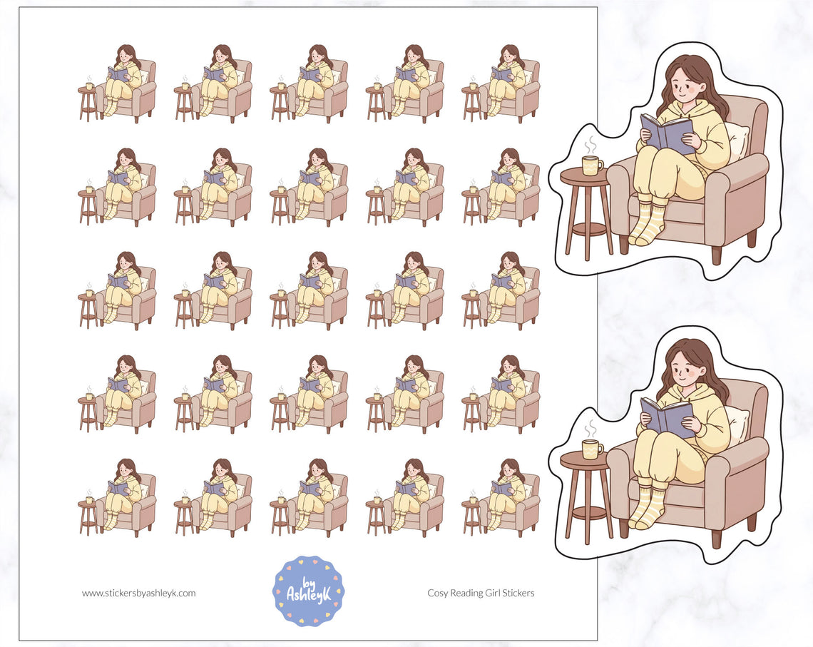 Cosy Reading Girl Stickers