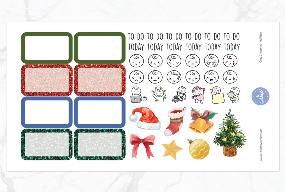 Cozy Christmas Weekly Kit - Erin Condren Planner Stickers - Half Boxes