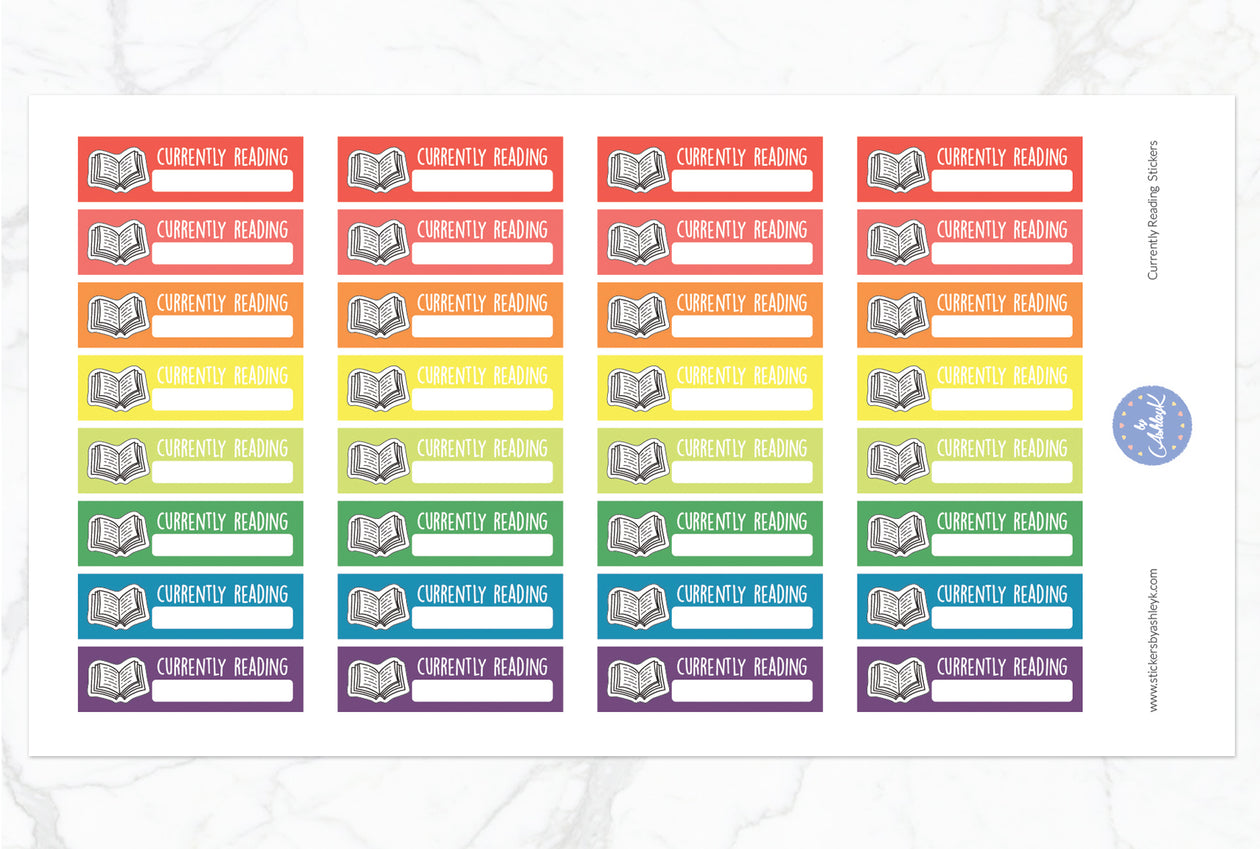 Currently Reading Stickers - Pastel Rainbow