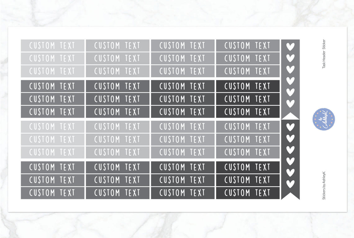 Custom Header Planner Stickers - Monochrome