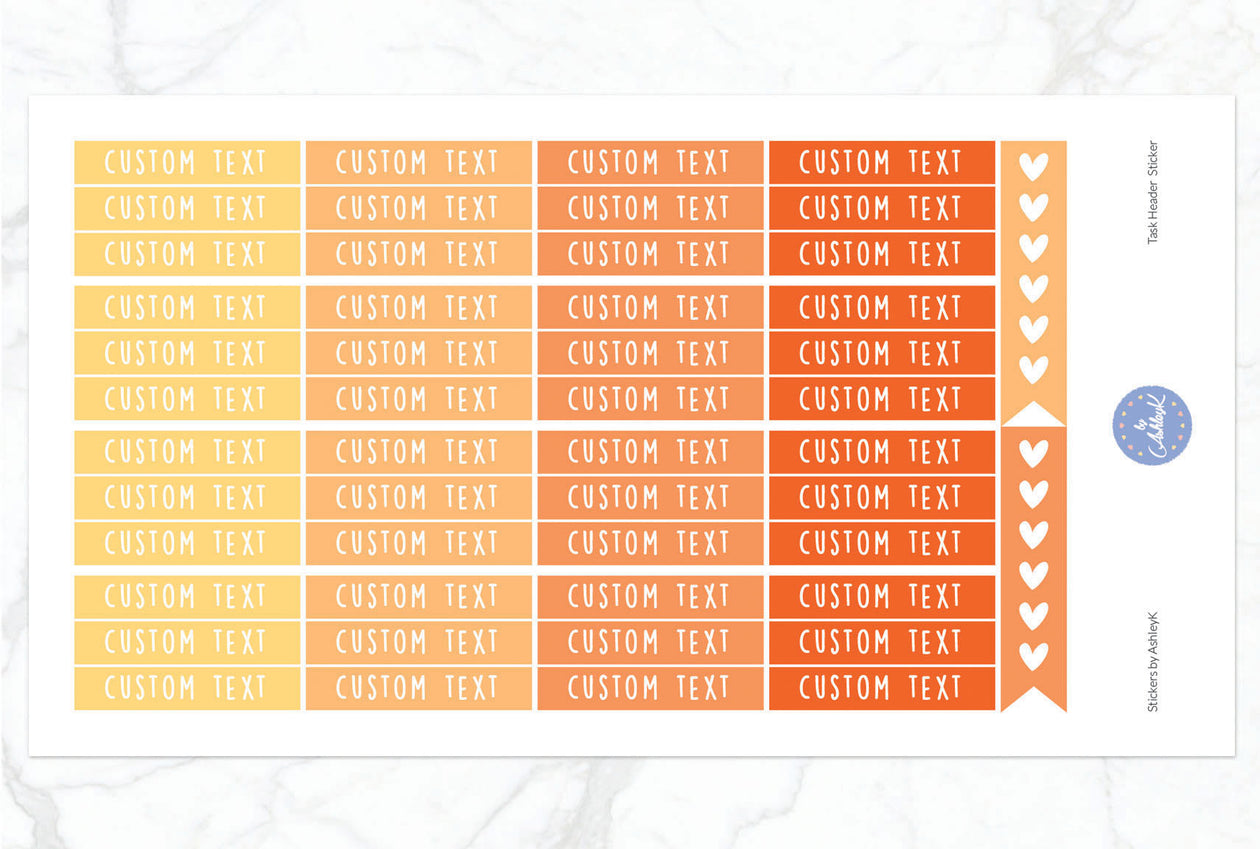 Custom Header Planner Stickers - Orange