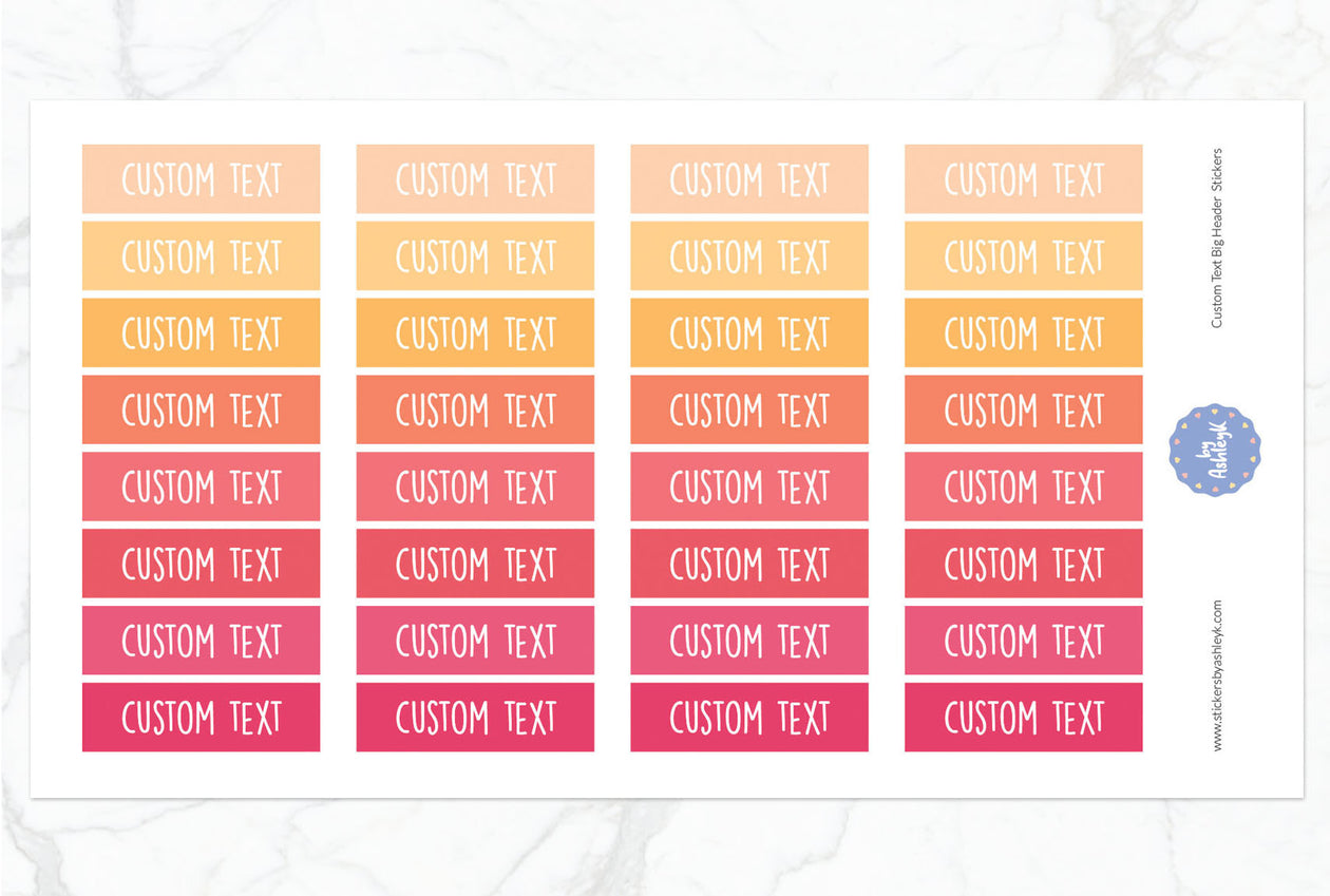Custom Text Big Header Planner Stickers - Peach