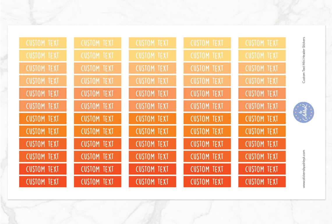 Custom Text Mini Header Stickers - Orange