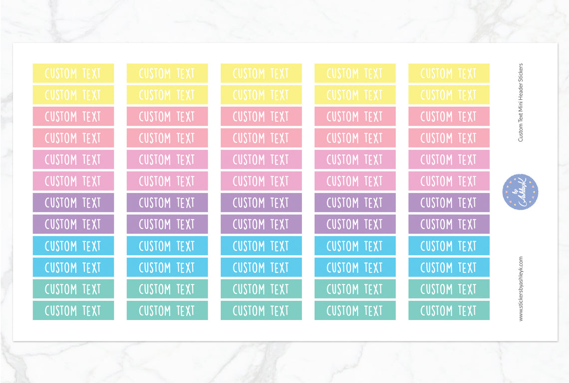 Custom Text Mini Header Stickers - Pastel