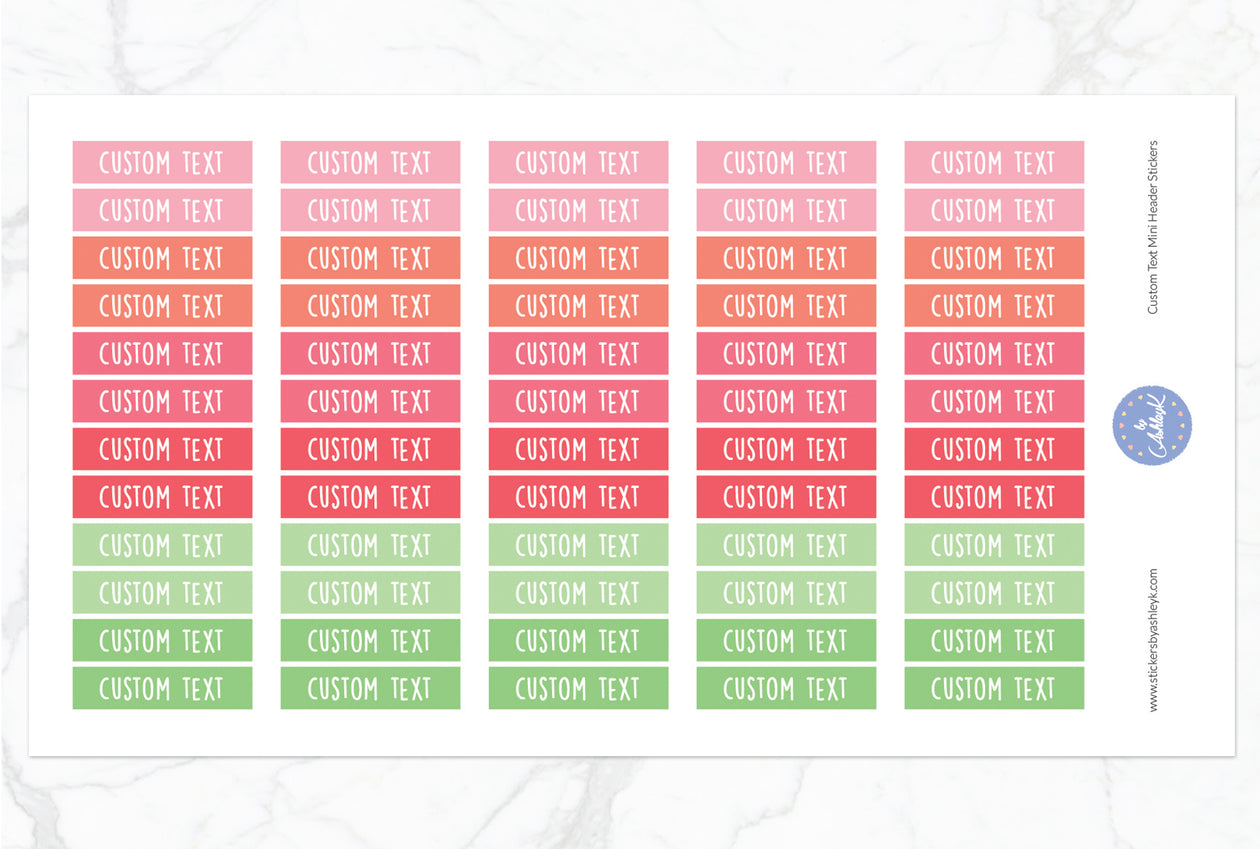 Custom Text Mini Header Stickers - Strawberry