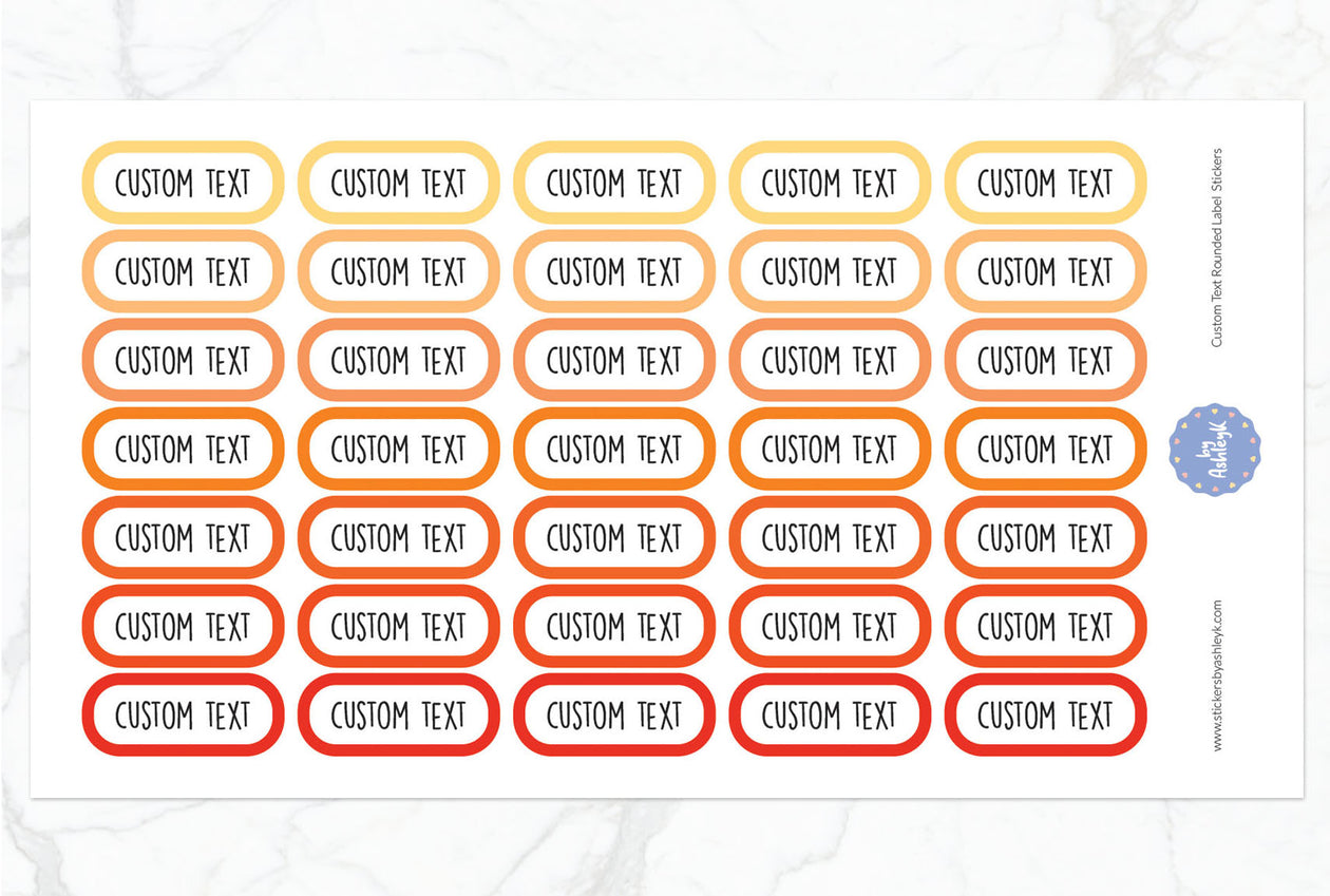 Custom Text Rounded Label Planner Stickers - Orange