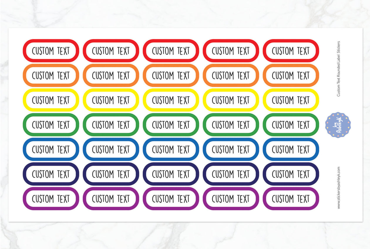 Custom Text Rounded Label Planner Stickers - Rainbow