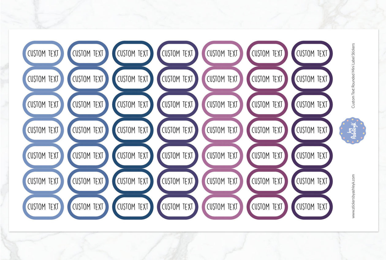 Custom Text Rounded Mini Label Planner Stickers - Blueberry