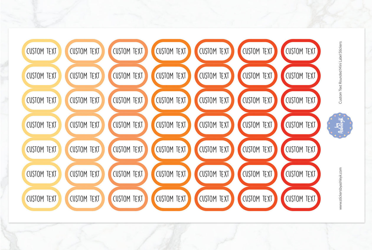 Custom Text Rounded Mini Label Planner Stickers - Orange