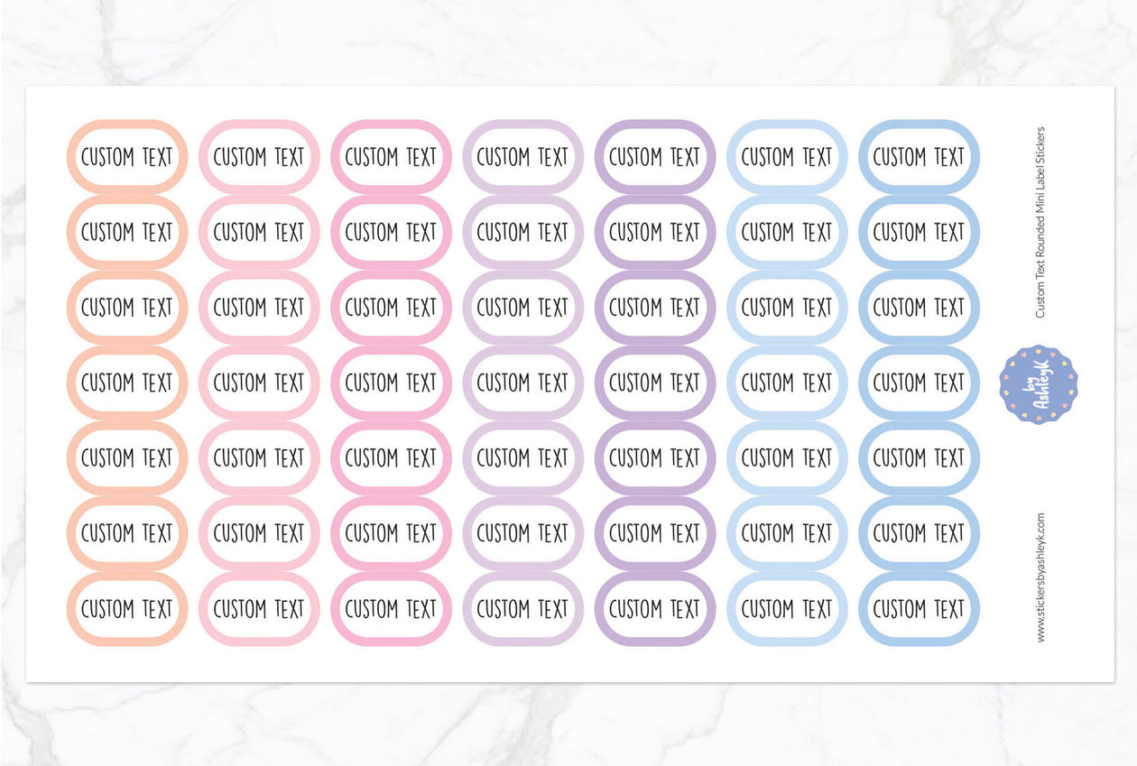 Custom Text Rounded Mini Label Planner Stickers - Pastel Sunset