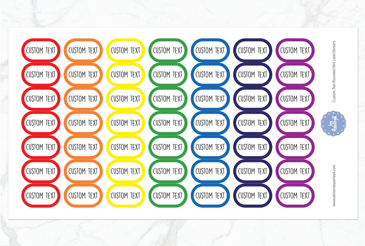Custom Text Rounded Mini Label Planner Stickers - Rainbow