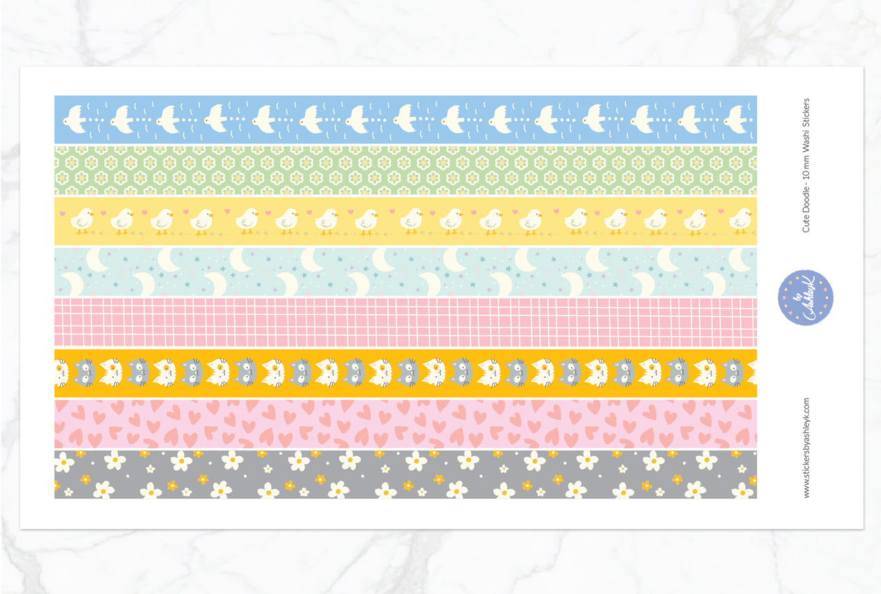 Cute Doodle 10 mm Washi Stickers
