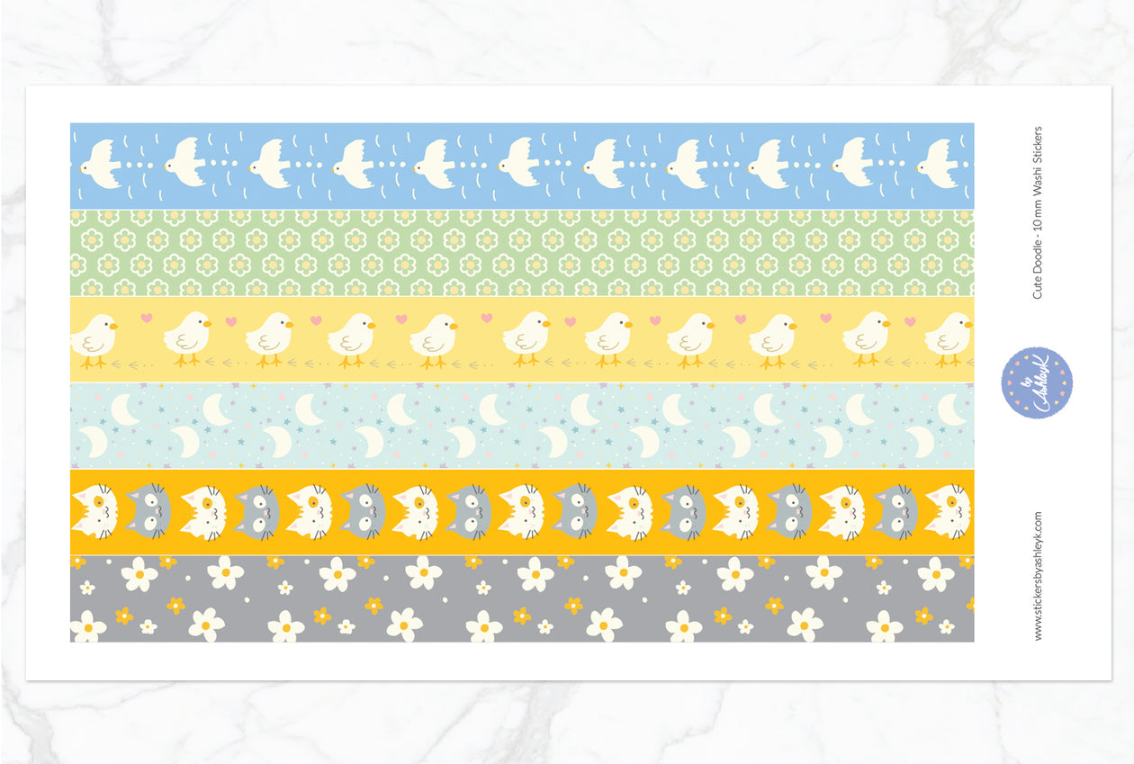 Cute Doodle 15 mm Washi Stickers