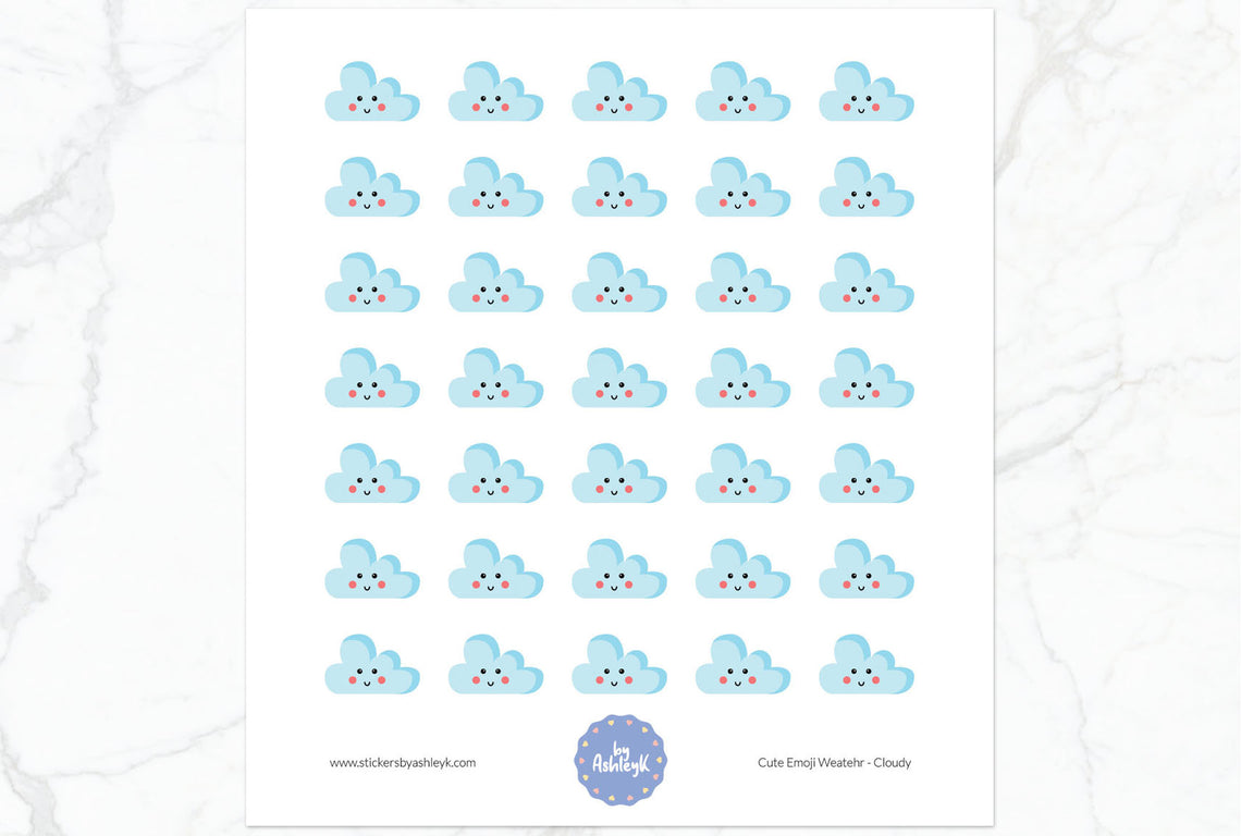 Cloudy Cute Emoji Weather Planner Stickers