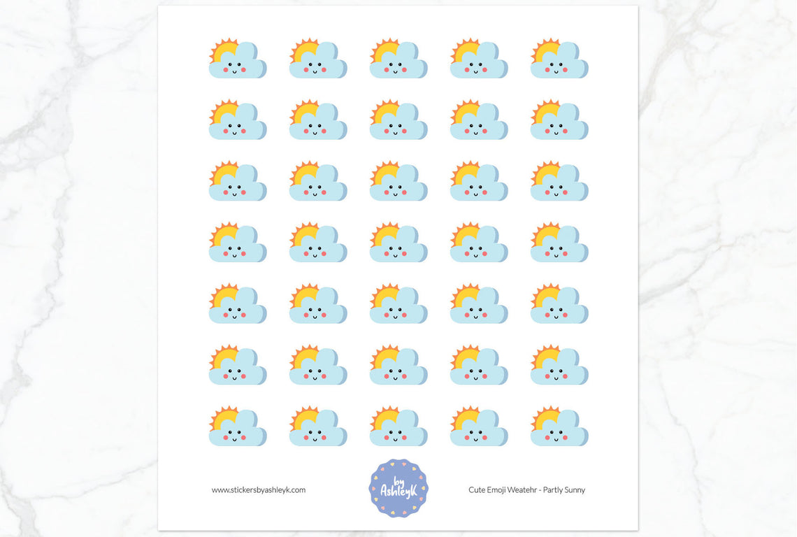 Partly Sunny Cute Emoji Weather Planner Stickers