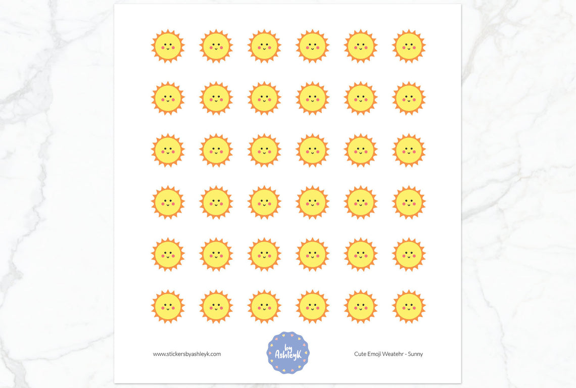 Sunny Cute Emoji Weather Planner Stickers