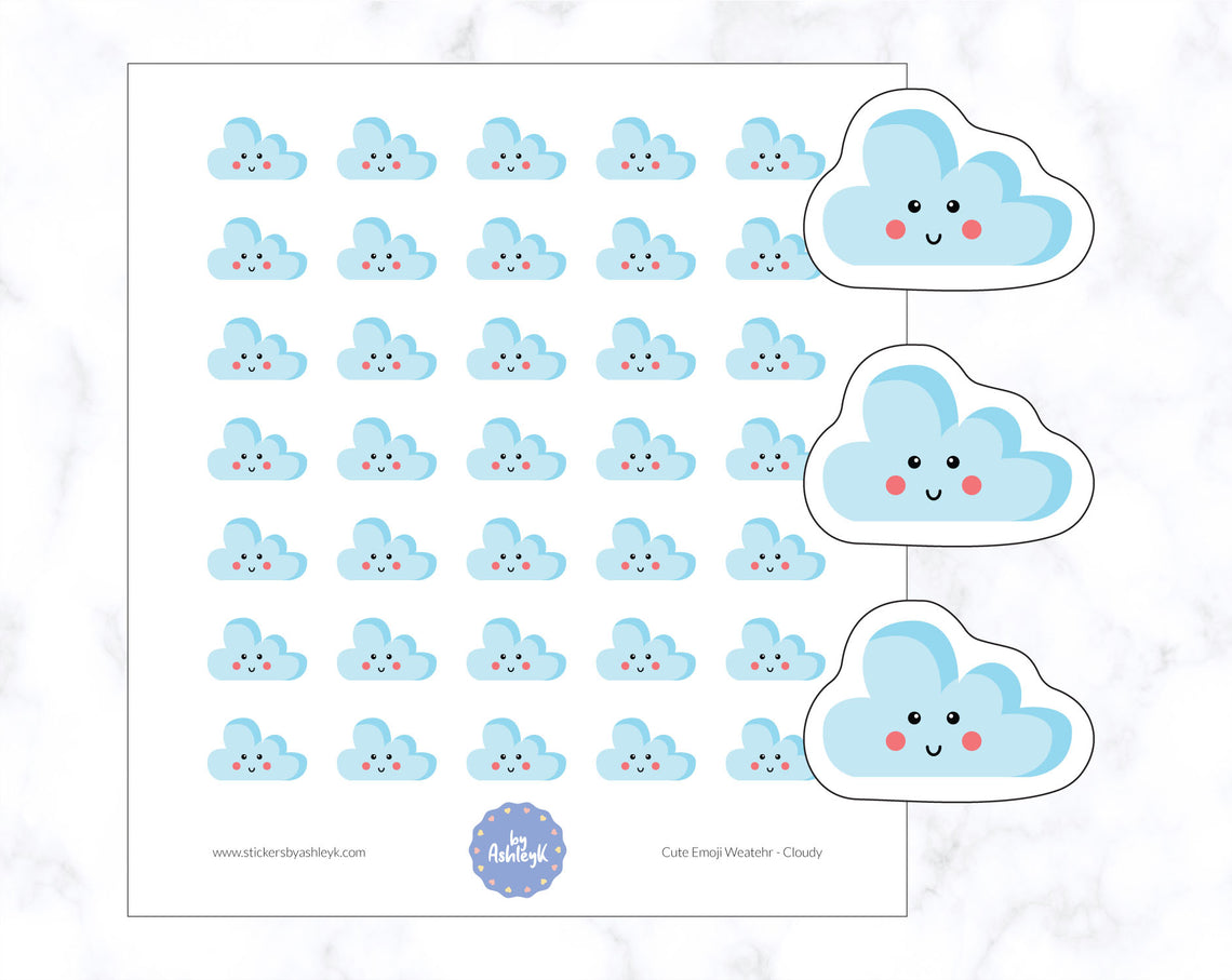 Cloudy Cute Emoji Weather Planner Stickers