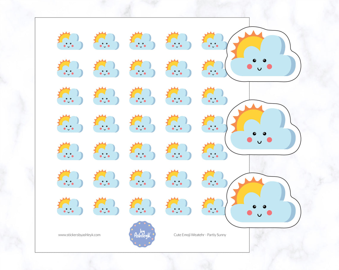 Partly Sunny Cute Emoji Weather Planner Stickers