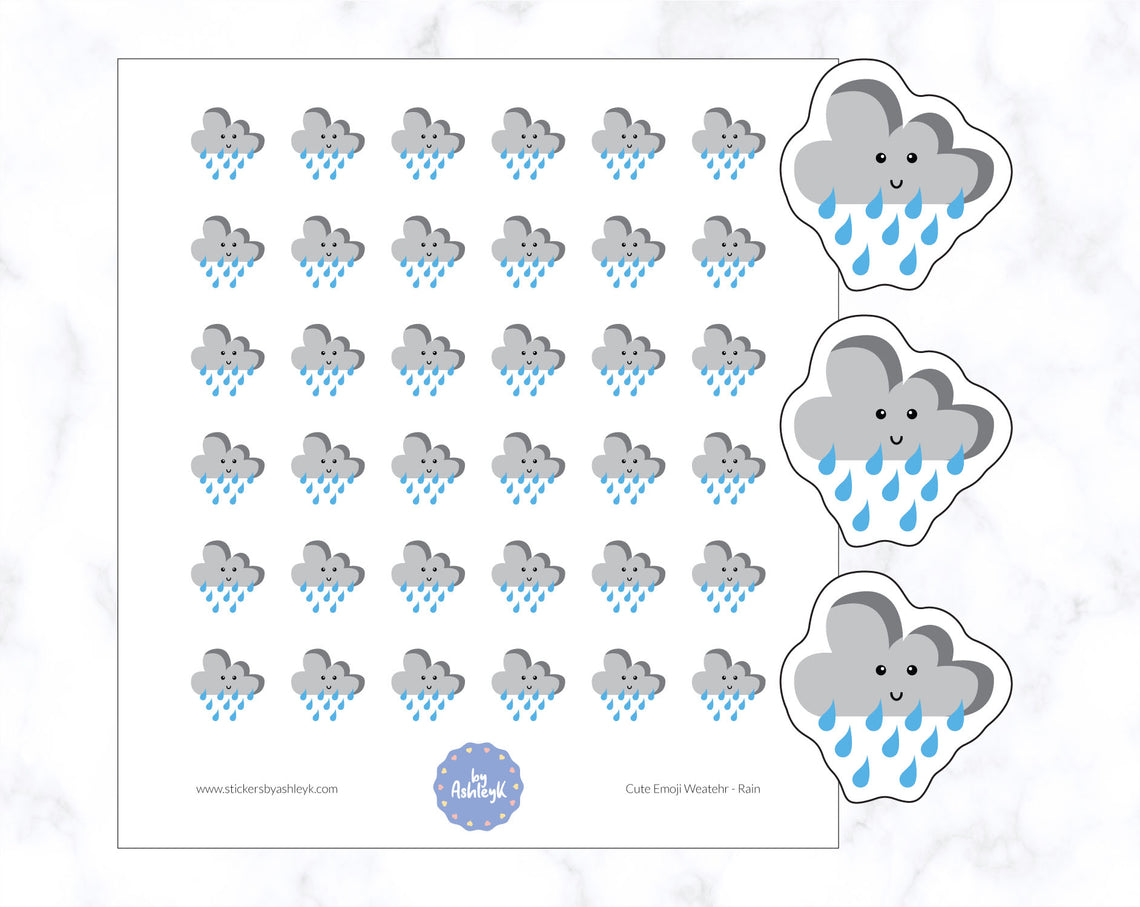 Rain Cute Emoji Weather Planner Stickers