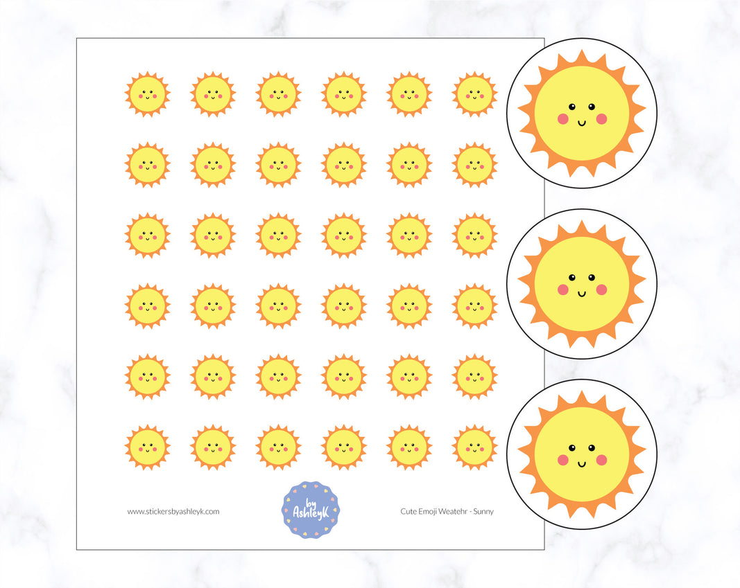 Sunny Cute Emoji Weather Planner Stickers