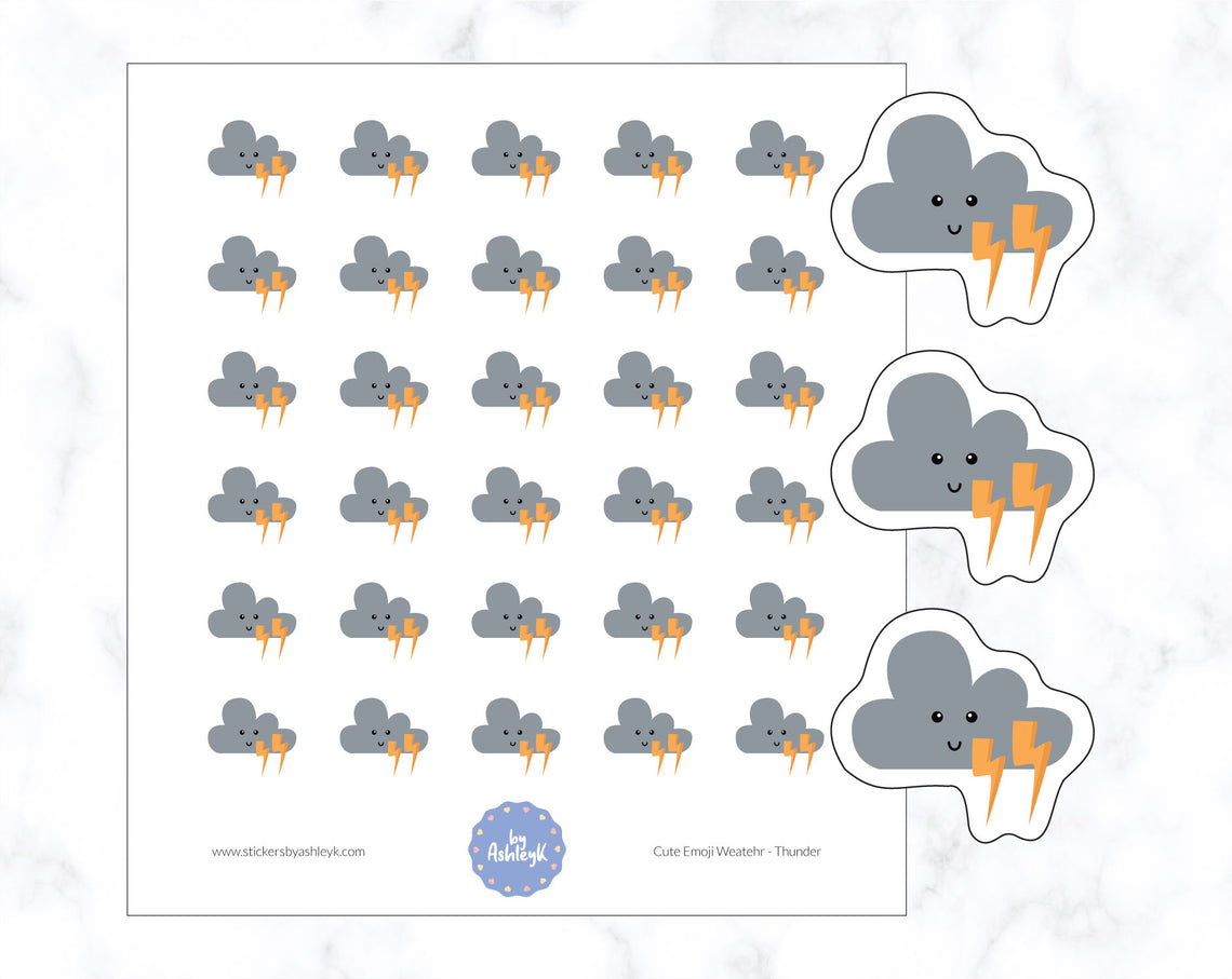 Thunder Cute Emoji Weather Planner Stickers