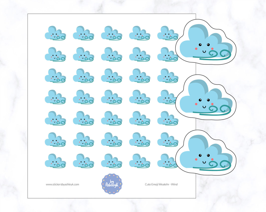 Wind Cute Emoji Weather Planner Stickers