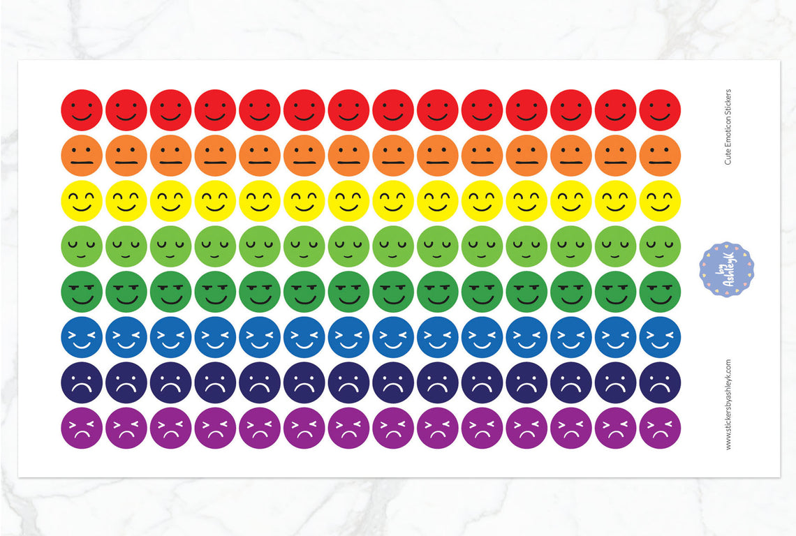 Cute Emoticon Round Stickers - Rainbow