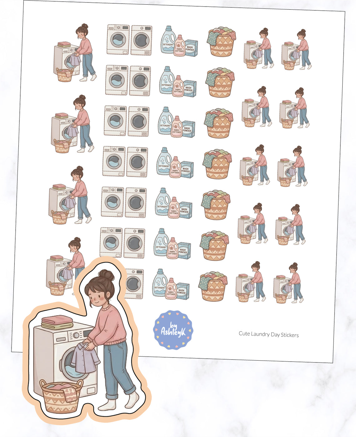 Cute Laundry Day Planner Stickers