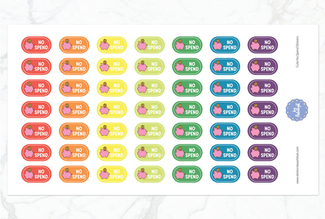 Cute No Spend Planner Stickers - Pastel Rainbow