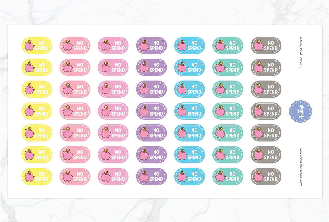 Cute No Spend Planner Stickers - Pastel