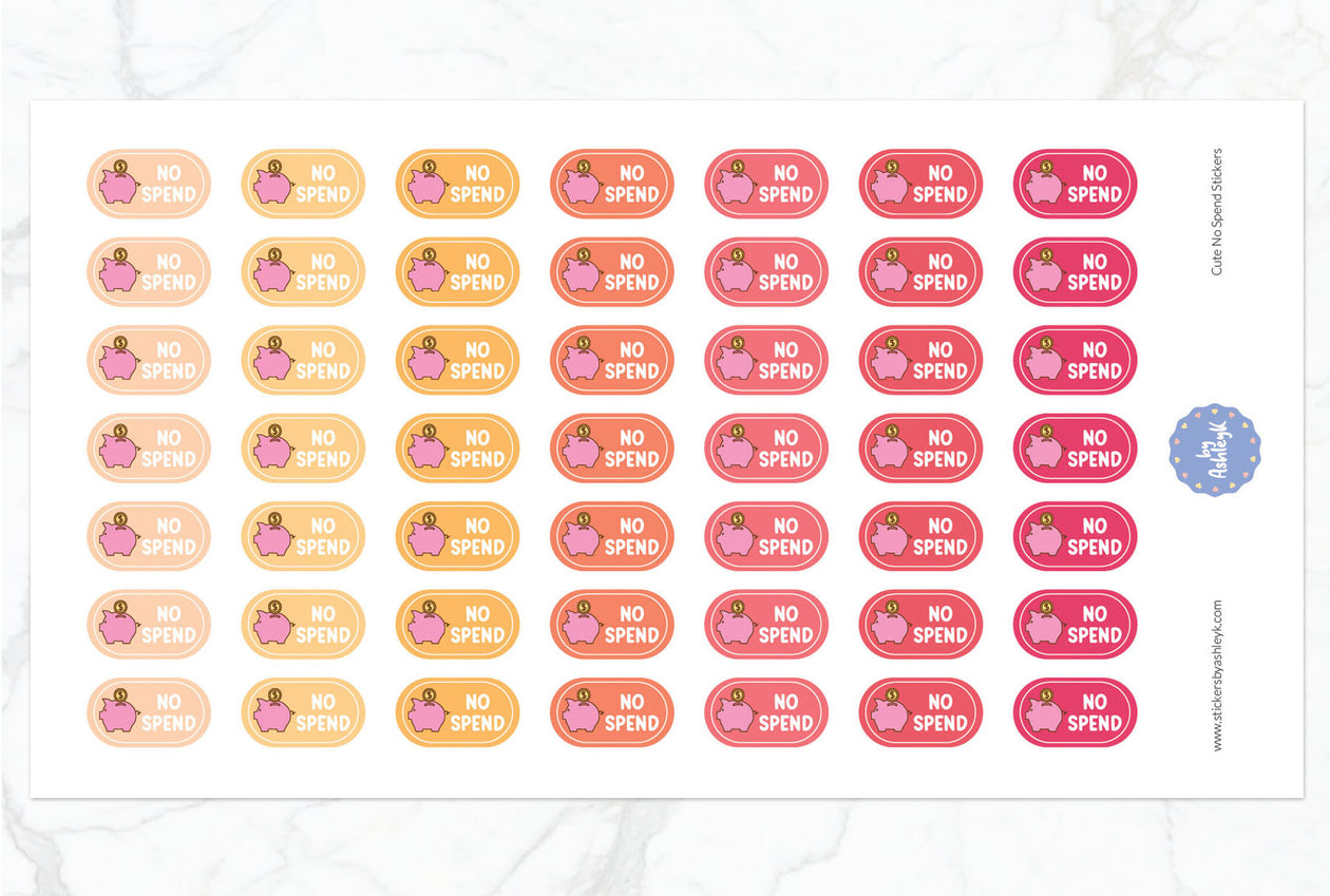 Cute No Spend Planner Stickers - Peach