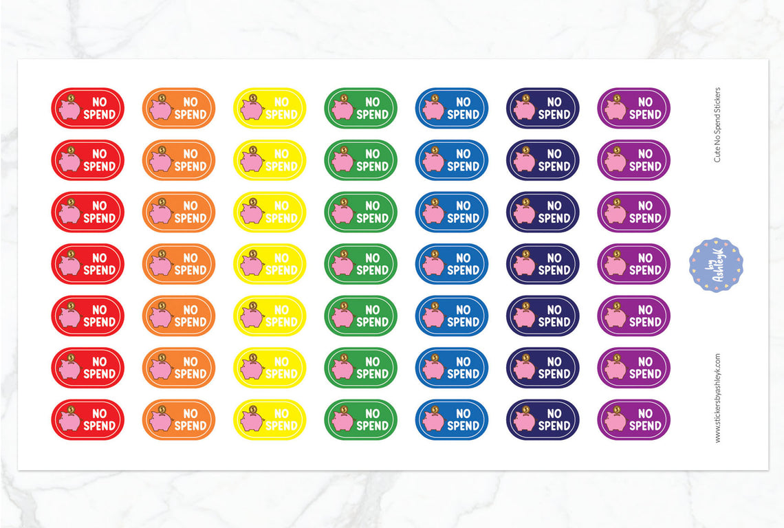 Cute No Spend Planner Stickers - Rainbow