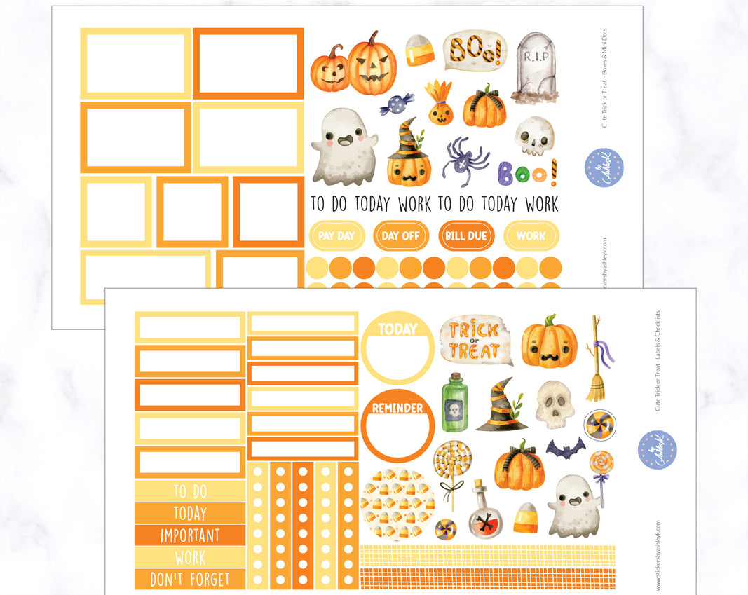Cute Trick or Treat Weekly Spread Planner Stickers