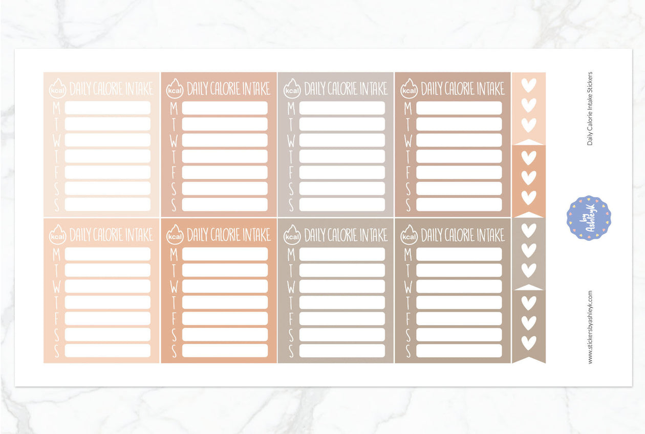 Daily Calorie Intake Planner Stickers - Beige Neutral
