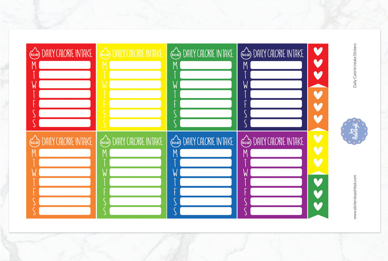 Daily Calorie Intake Planner Stickers - Rainbow