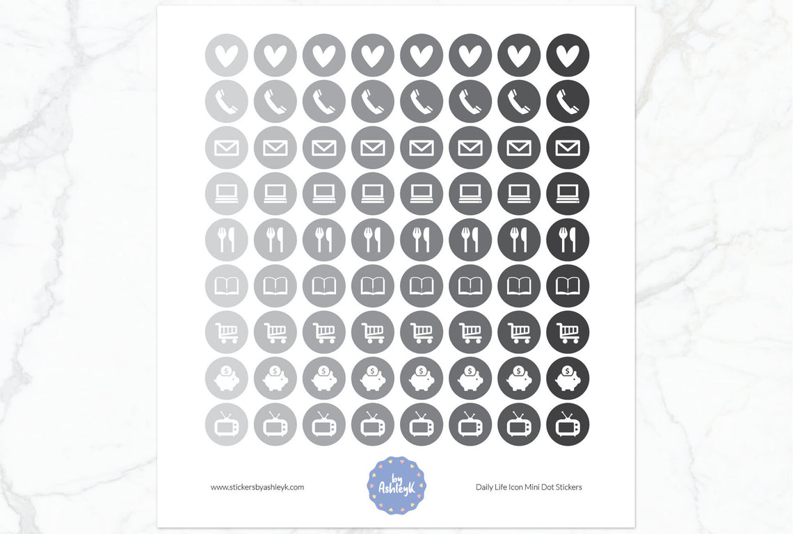 Daily Life Icon Mini Dot Planner Stickers - Monochrome