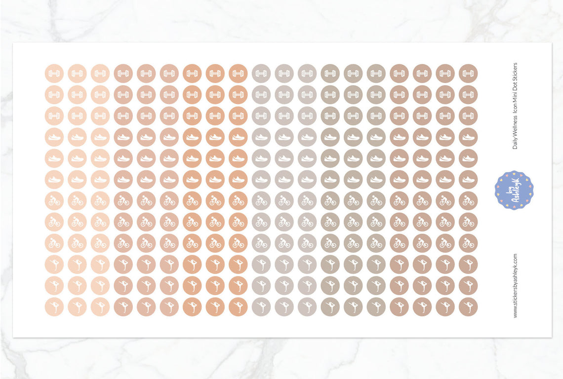 Daily Wellness Icon Mini Dot Planner Stickers - Beige Neutral