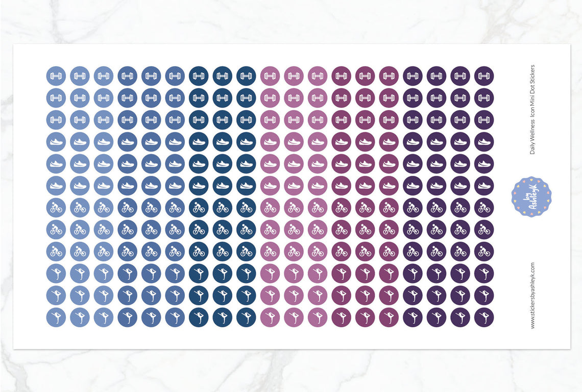 Daily Wellness Icon Mini Dot Planner Stickers - Blueberry