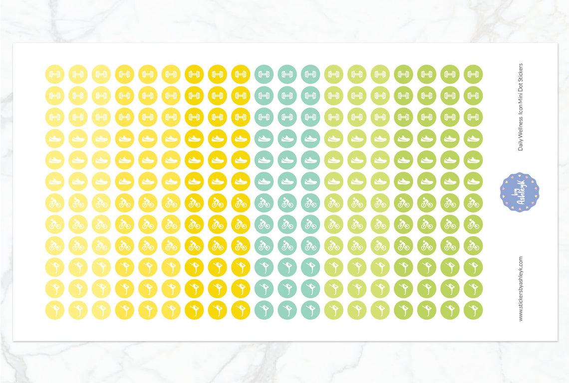 Daily Wellness Icon Mini Dot Planner Stickers - Lemon&Lime