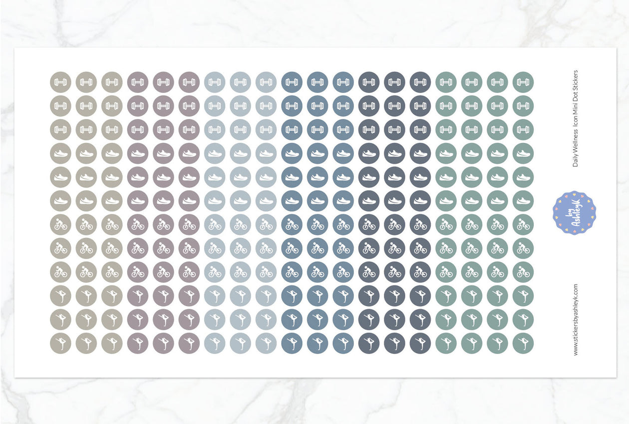 Daily Wellness Icon Mini Dot Planner Stickers - Modern Neutral