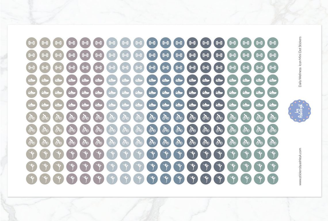 Daily Wellness Icon Mini Dot Planner Stickers - Modern Neutral
