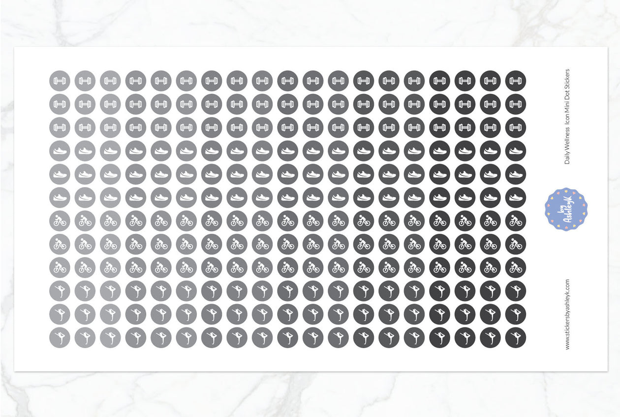 Daily Wellness Icon Mini Dot Planner Stickers - Monochrome