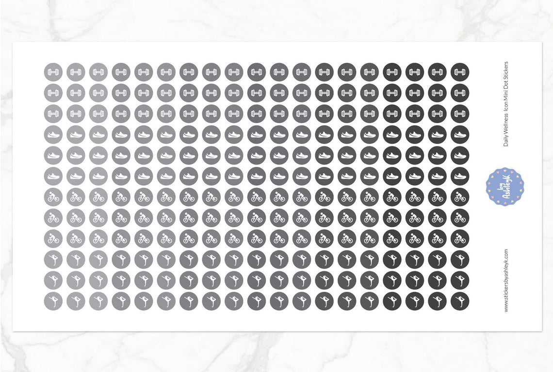 Daily Wellness Icon Mini Dot Planner Stickers - Monochrome