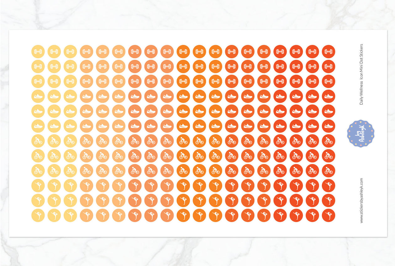 Daily Wellness Icon Mini Dot Planner Stickers - Orange