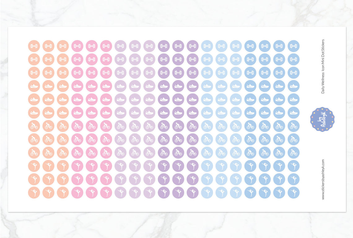 Daily Wellness Icon Mini Dot Planner Stickers - Pastel Sunset
