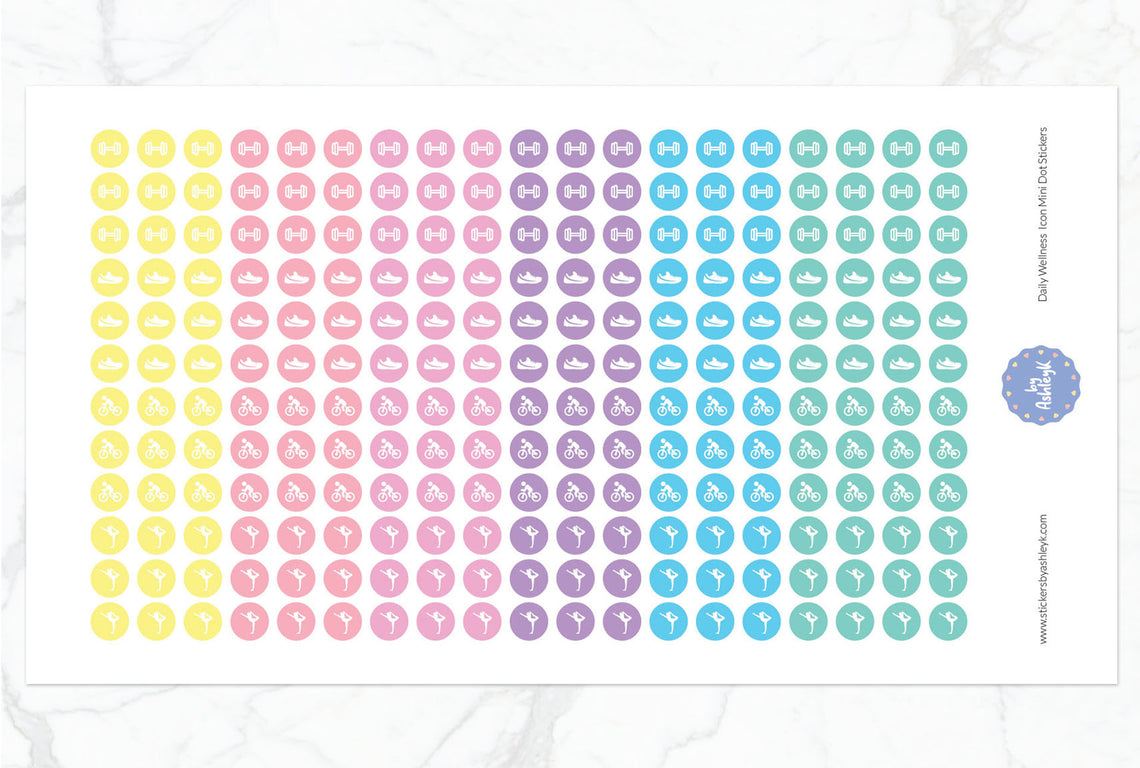 Daily Wellness Icon Mini Dot Planner Stickers - Pastel