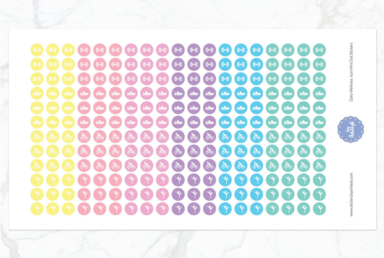 Daily Wellness Icon Mini Dot Planner Stickers - Pastel
