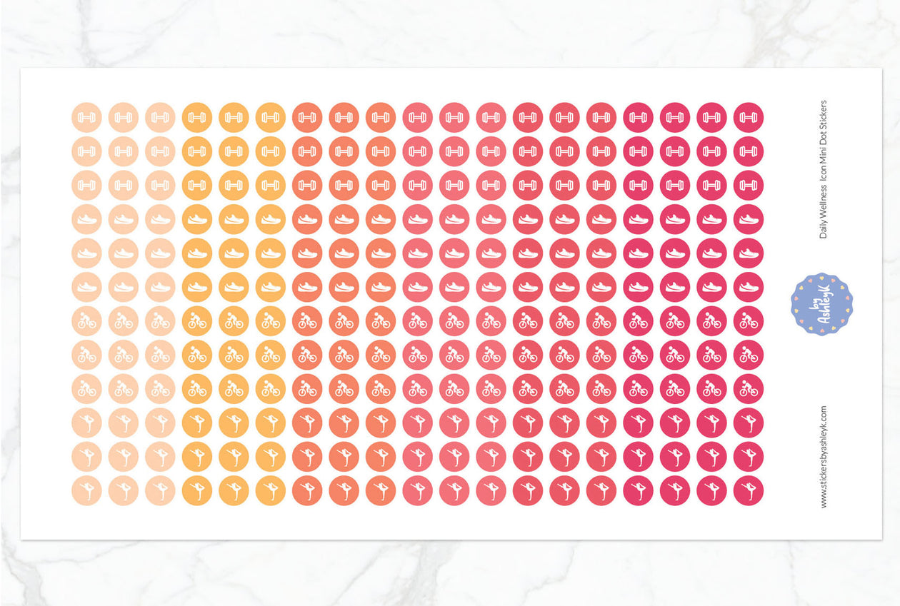 Daily Wellness Icon Mini Dot Planner Stickers - Peach